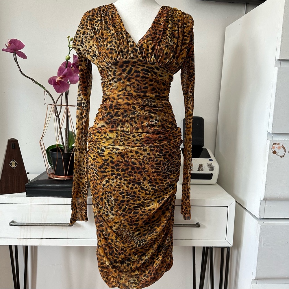 FUZZI Jean Paul Gaultier Dress Long Sleeve Ruched
Cheetah Print